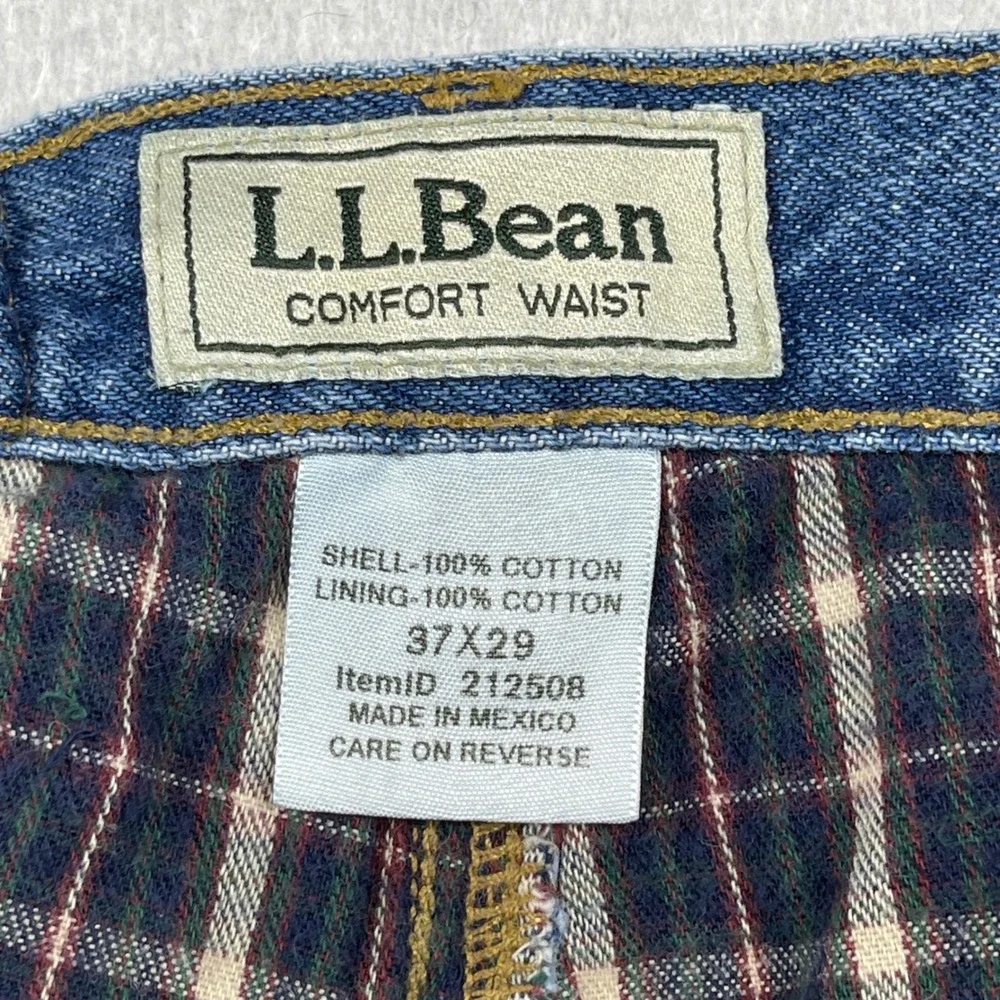 LL Bean‎ Flannel Lined Jeans Mens 37x29 (Fits 34x25) Blue Comfort Waist Casual - Picture 6 of 10